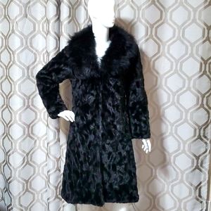 Black faux fur ankle length jacket